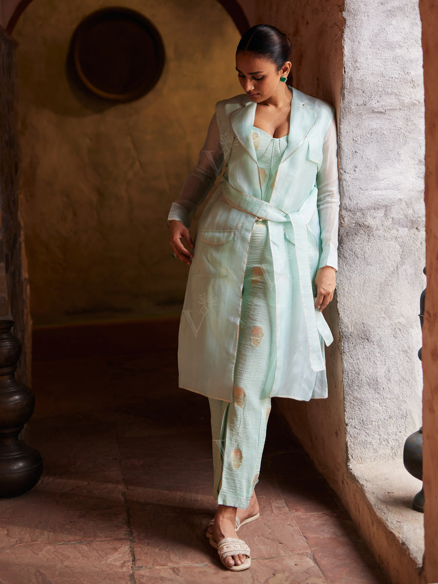 Sky Blue Organza Jacket and Pant set