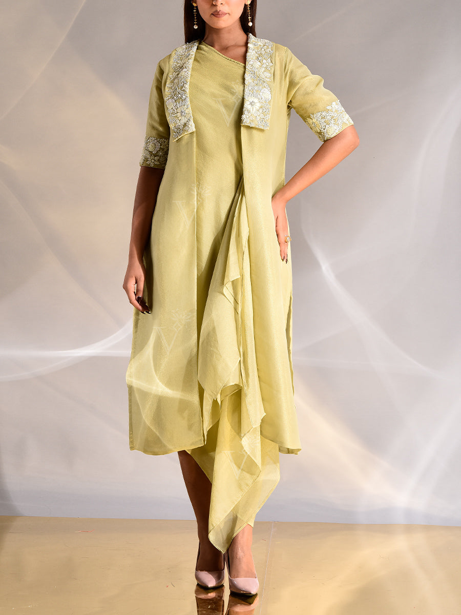 _label_New, DD35, MTO, KS,  Green, Tissue ,Embroidered ,Dress