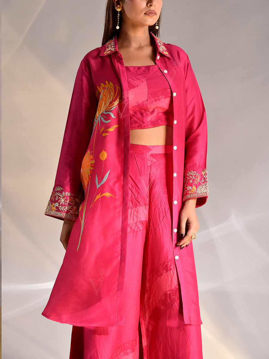 Pink Vasansi Silk Bustier and Jacket Set