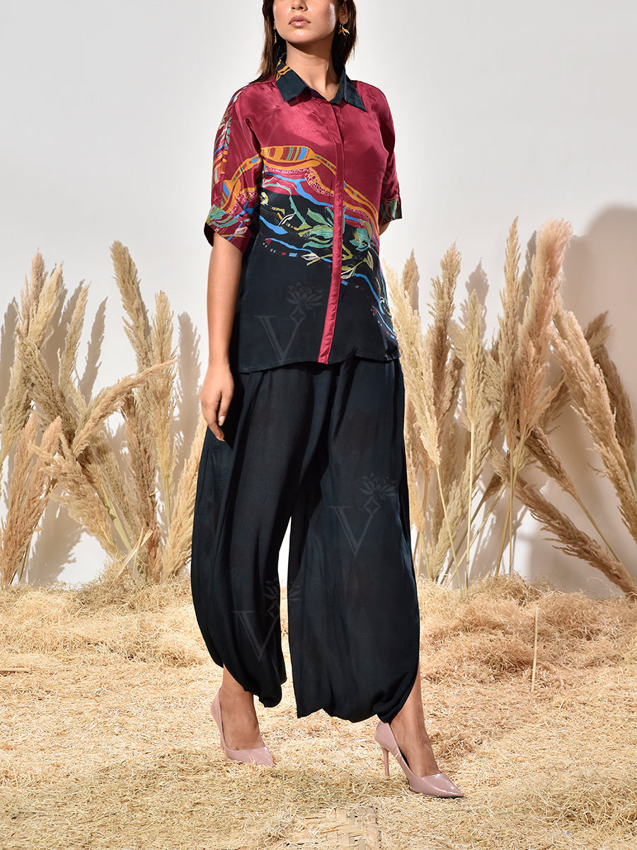 Black and Pink Vasansi Silk Printed Co Ord Set