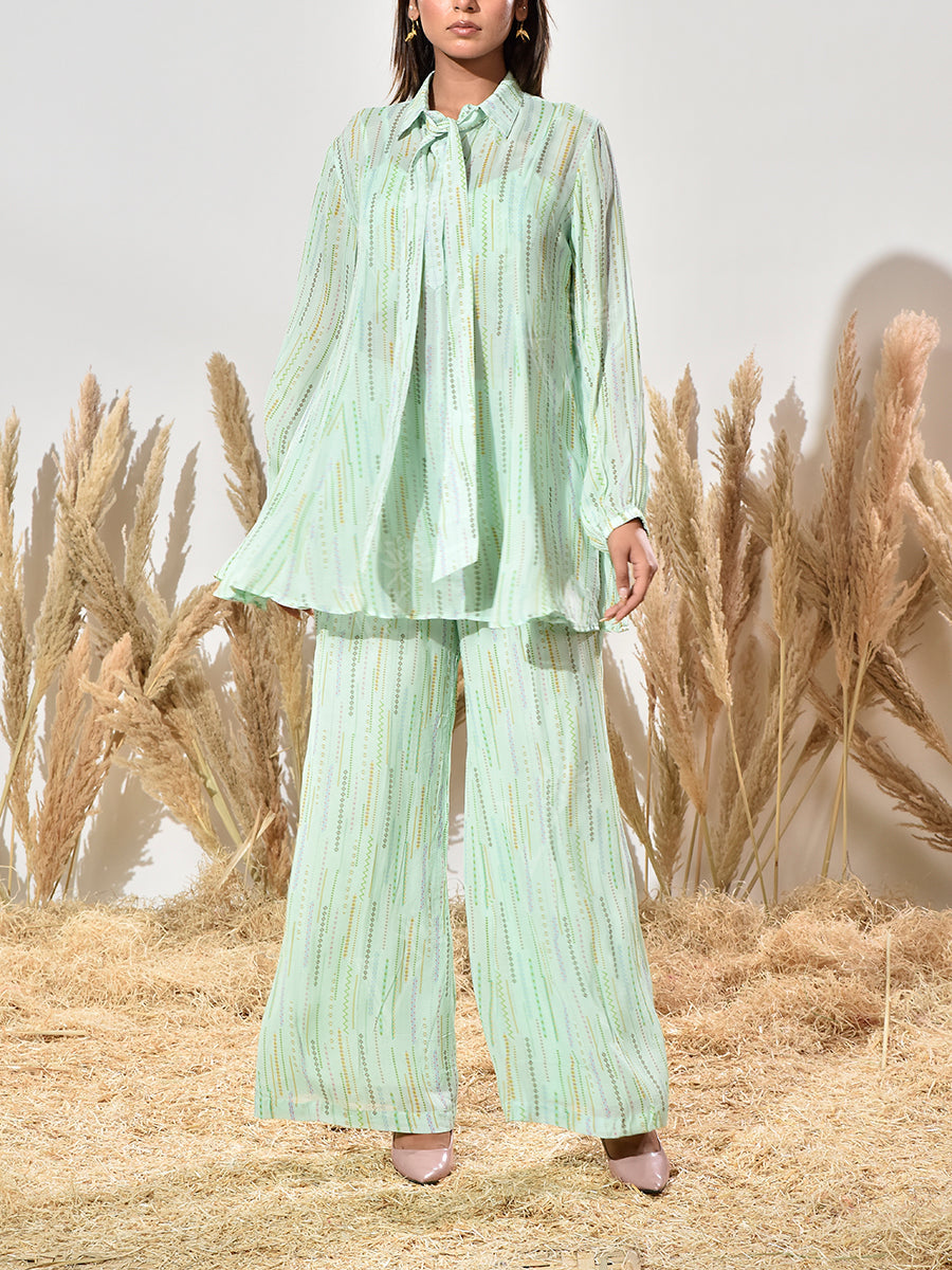 Mint Green Wrinkle Chiffon Bustier and Pant Set