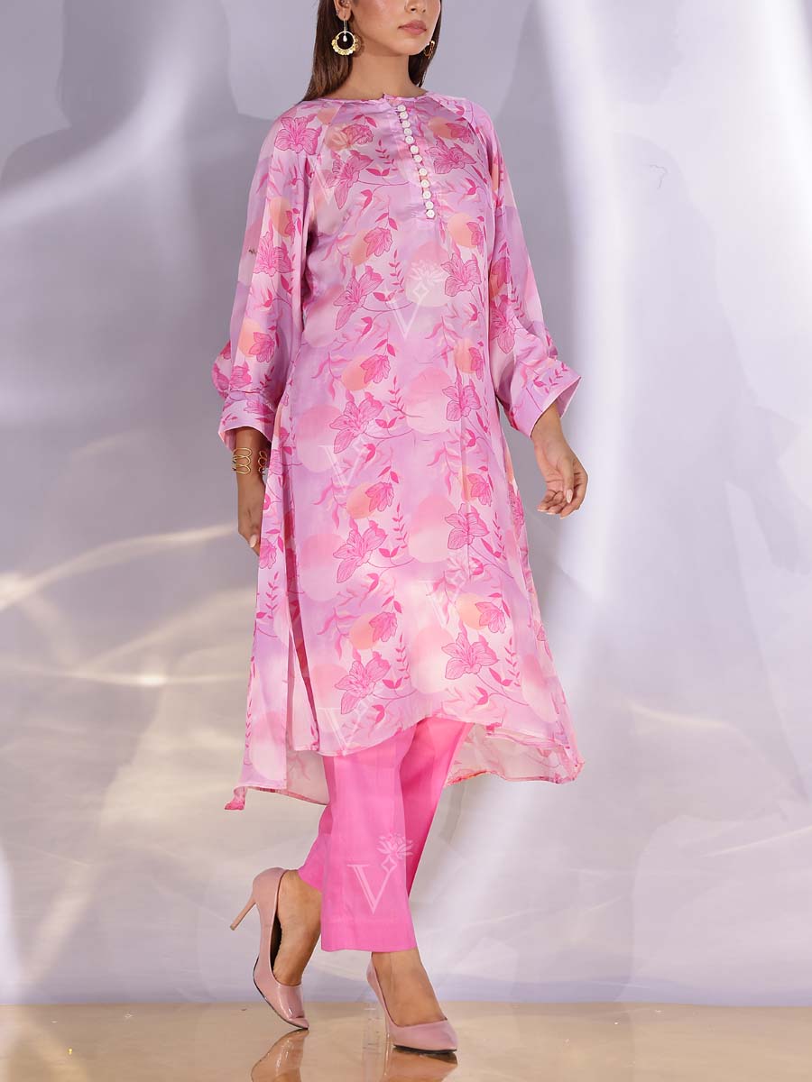 Mauve Pink Satin Silk Kurta