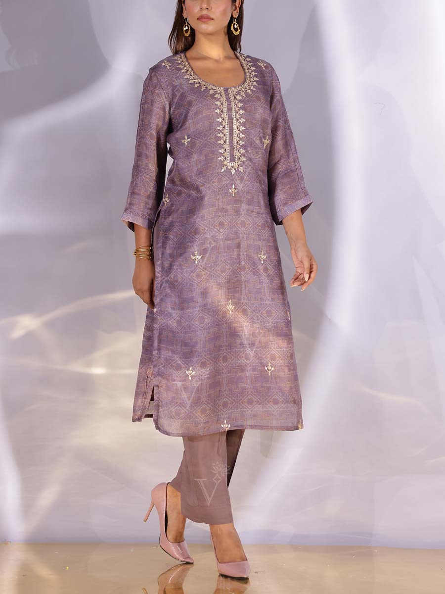 Light Voilet Satin Silk Kurta