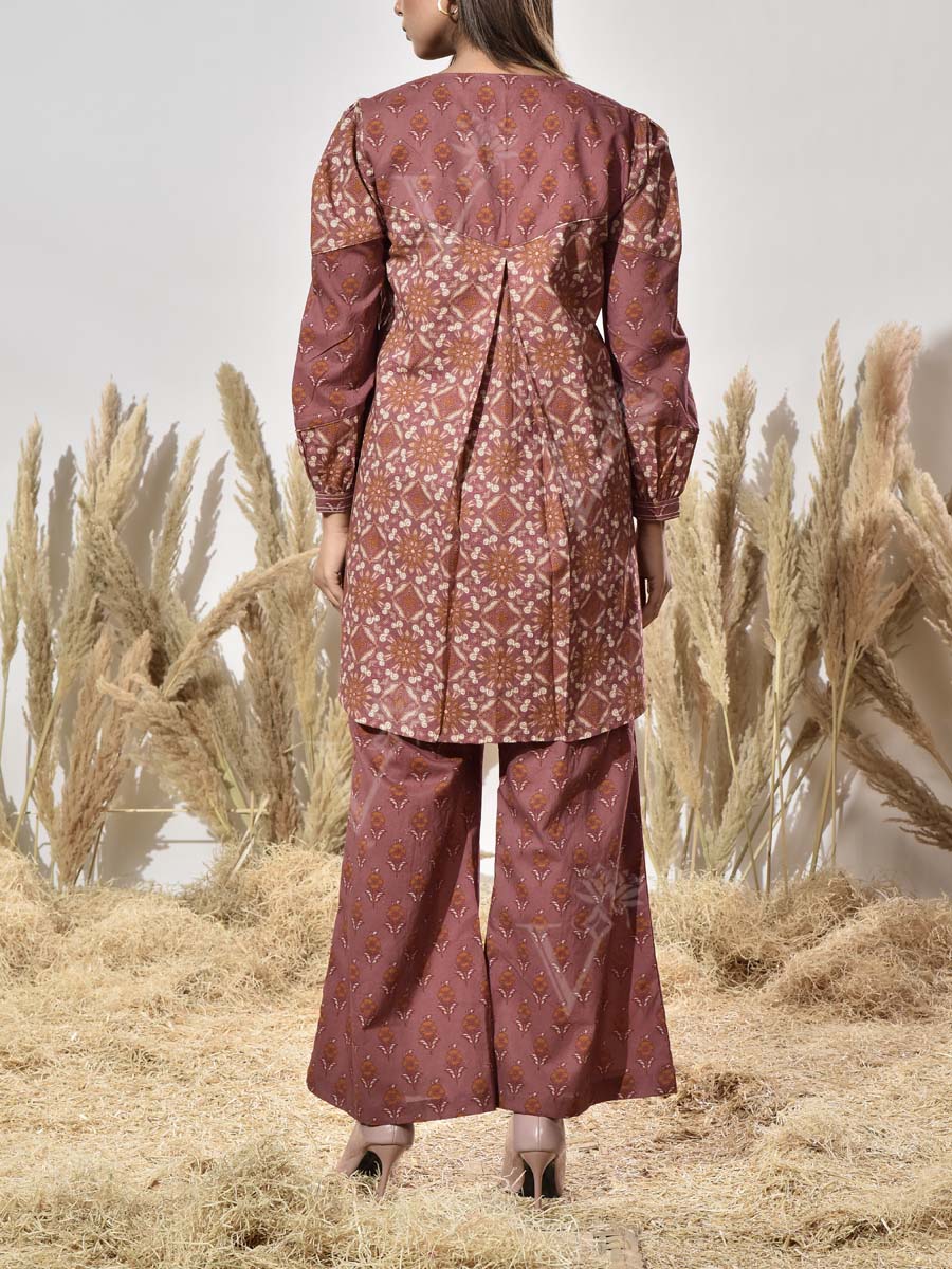 Brown Cotton Printed Co Ord Set