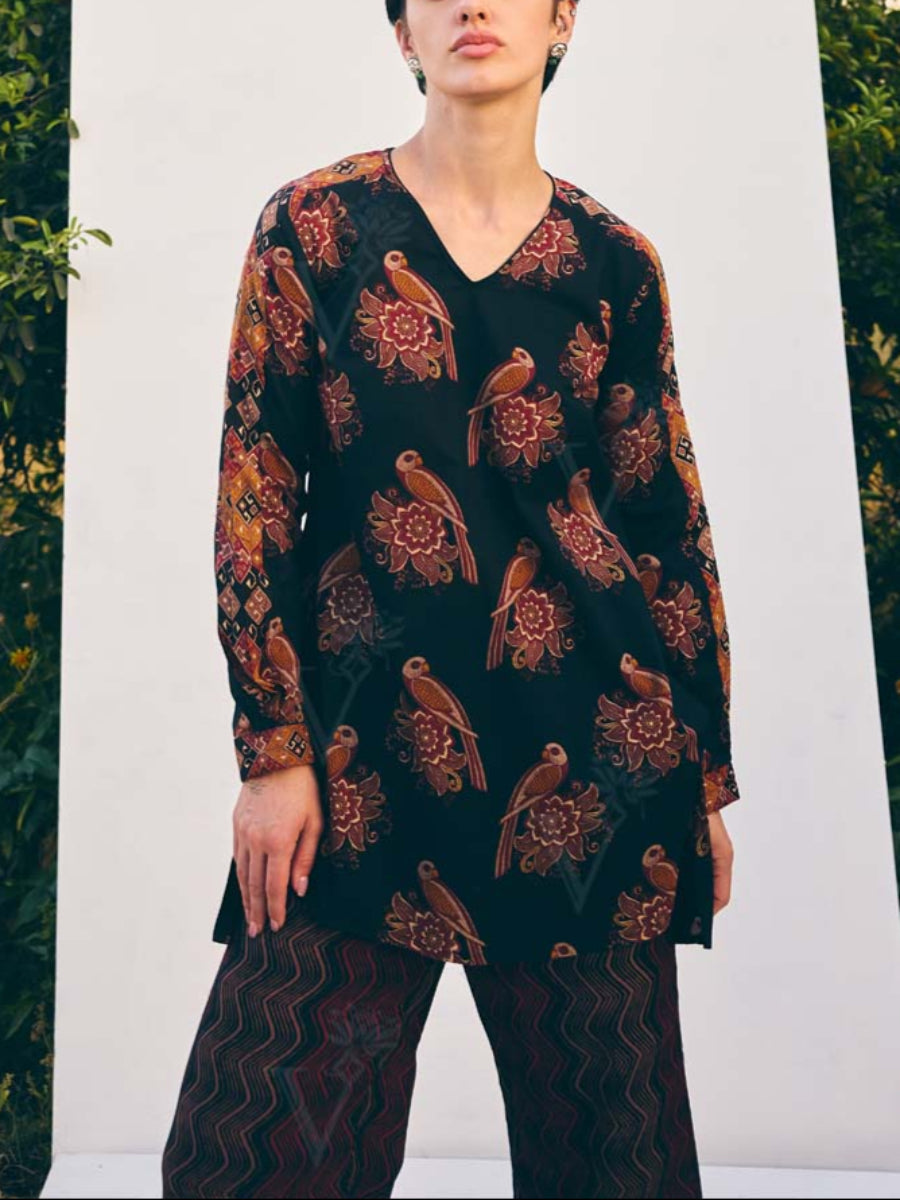 Black Cotton Printed Co Ord Set