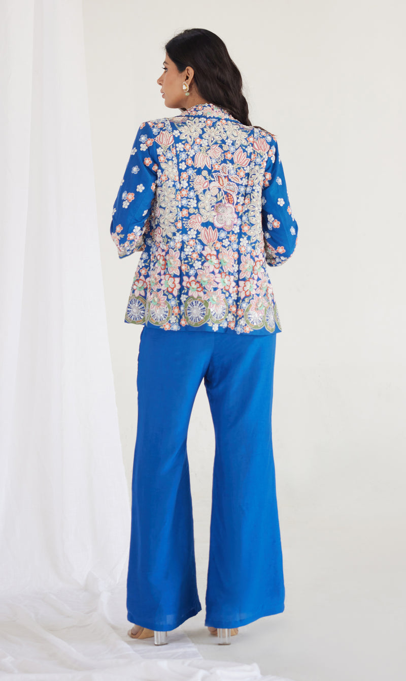 Royal Blue Blazer Bustier and BellBottom Set