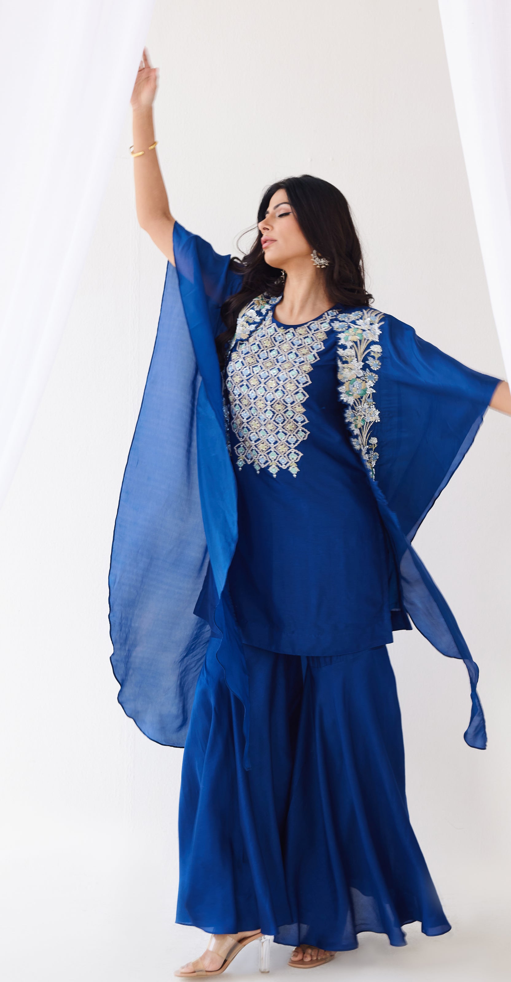 Royal blue kurta cape and sharara set