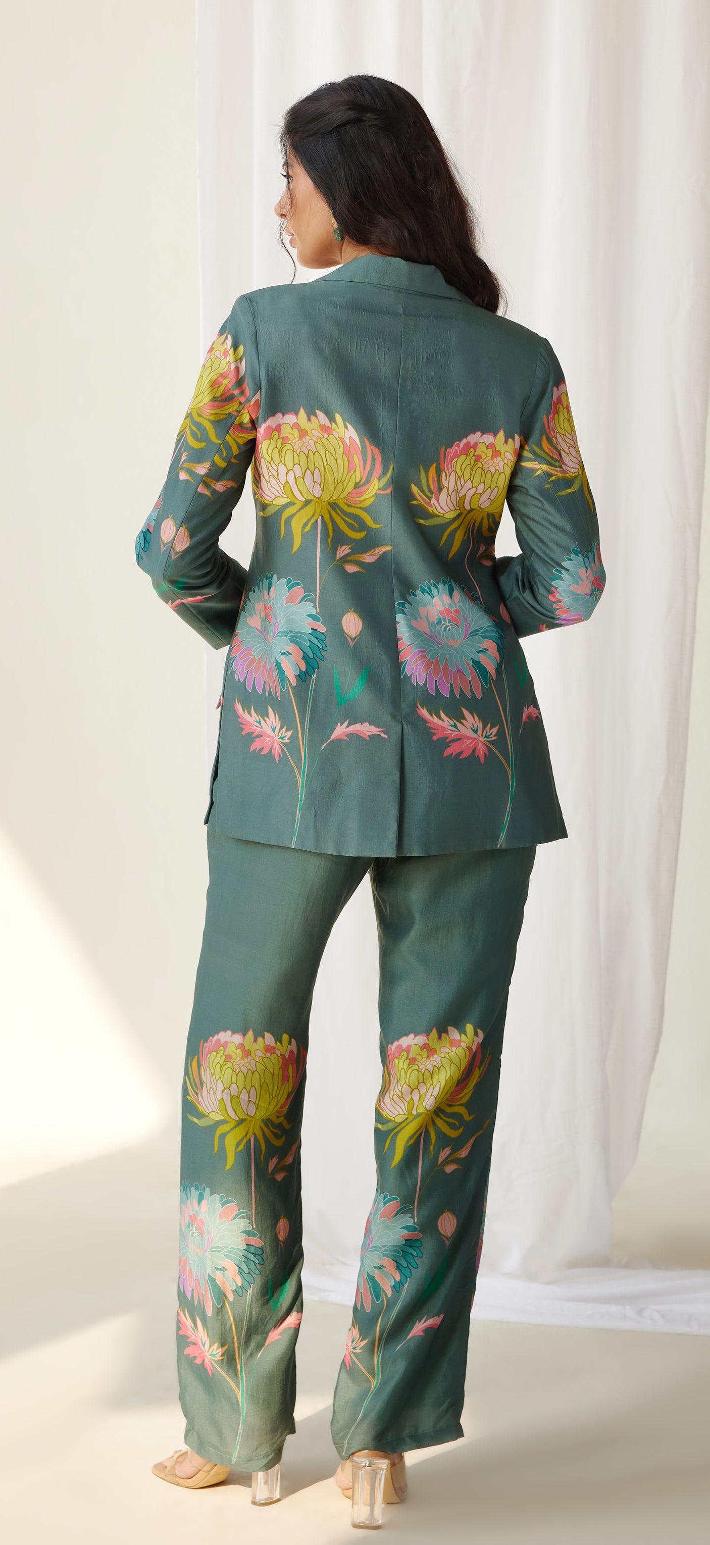 Floral blazer bustier and pants set