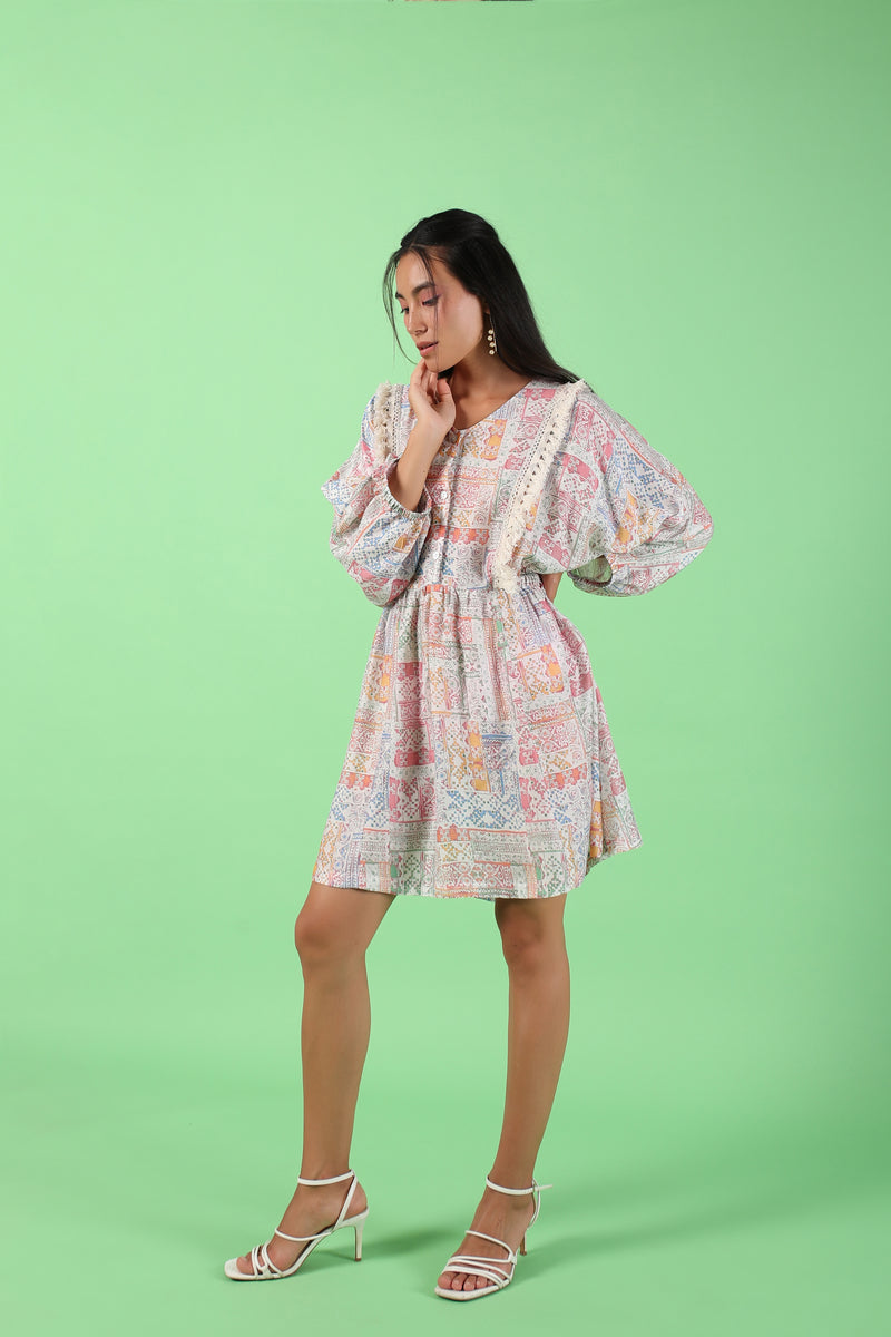 Pastel Printed Raglan Sleeves Dress