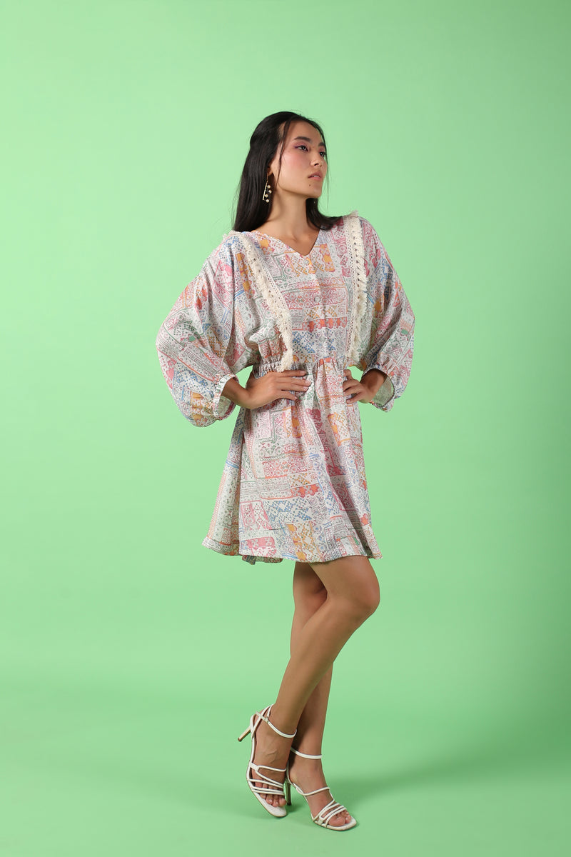 Pastel Printed Raglan Sleeves Dress