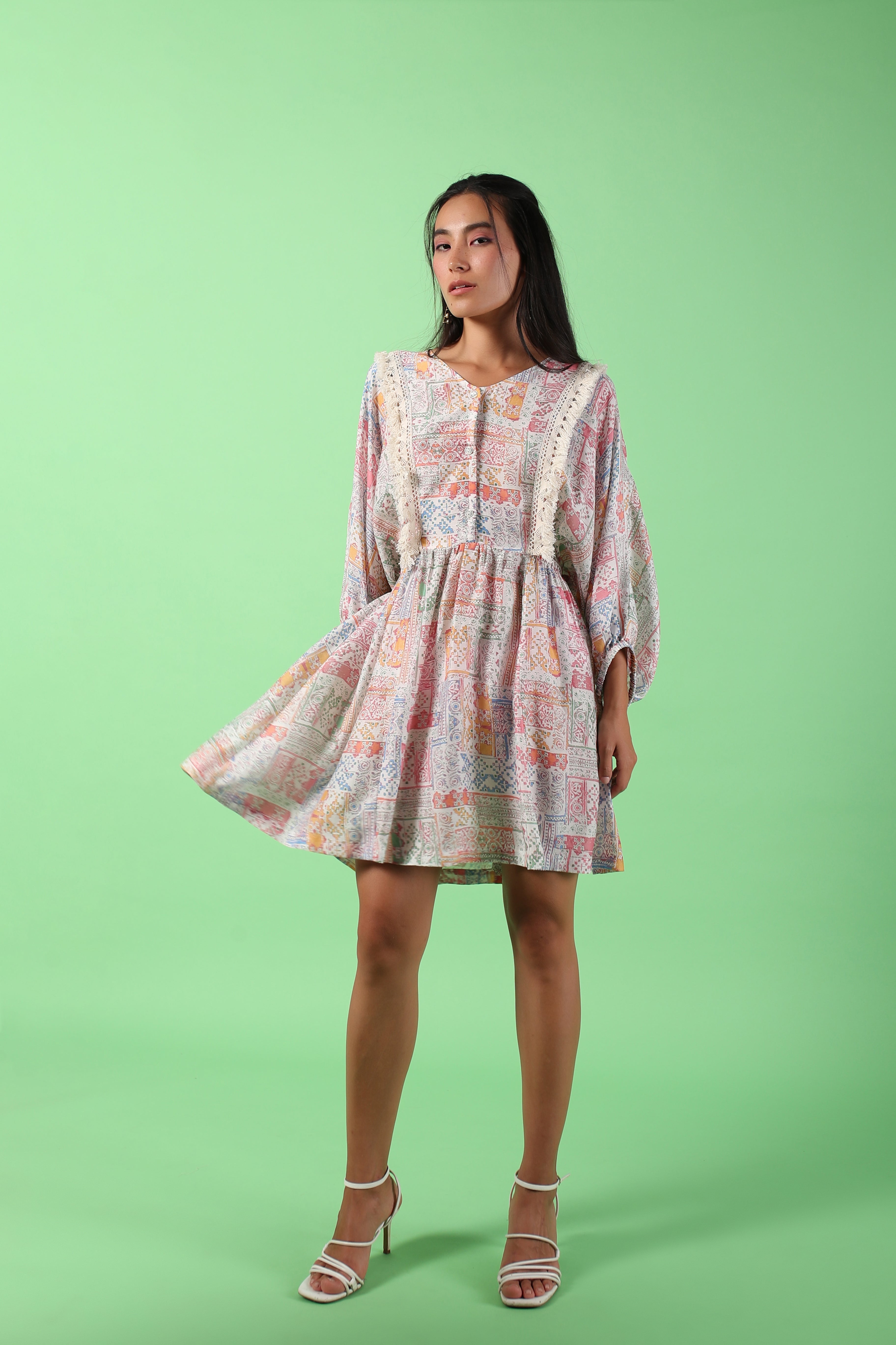 Pastel Printed Raglan Sleeves Dress