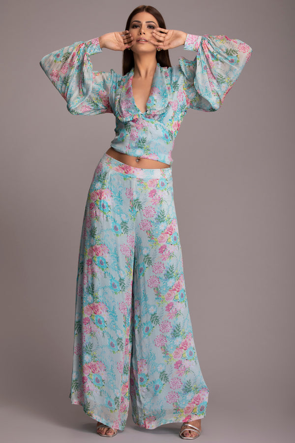Floral aqua flap top