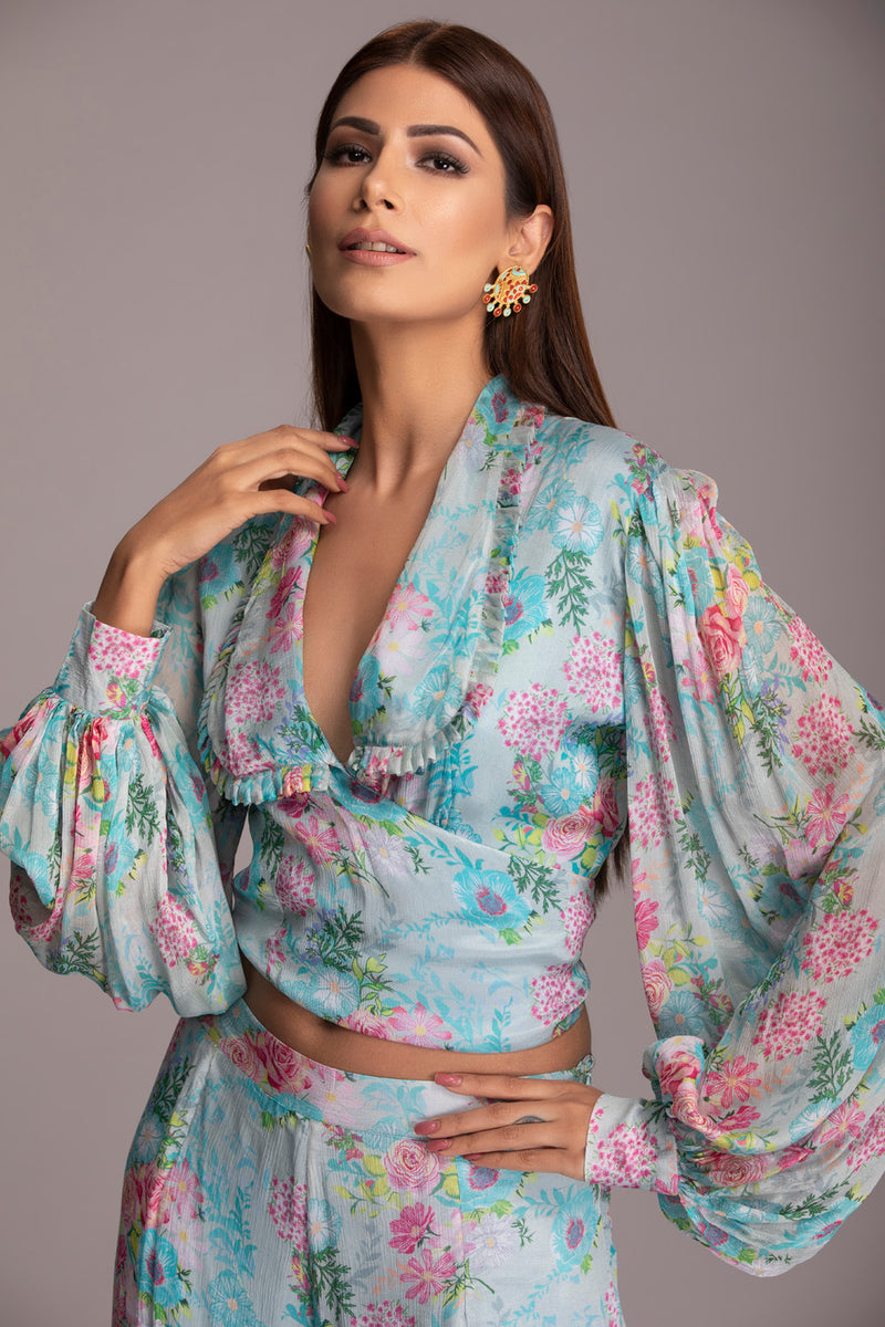 Floral aqua flap top