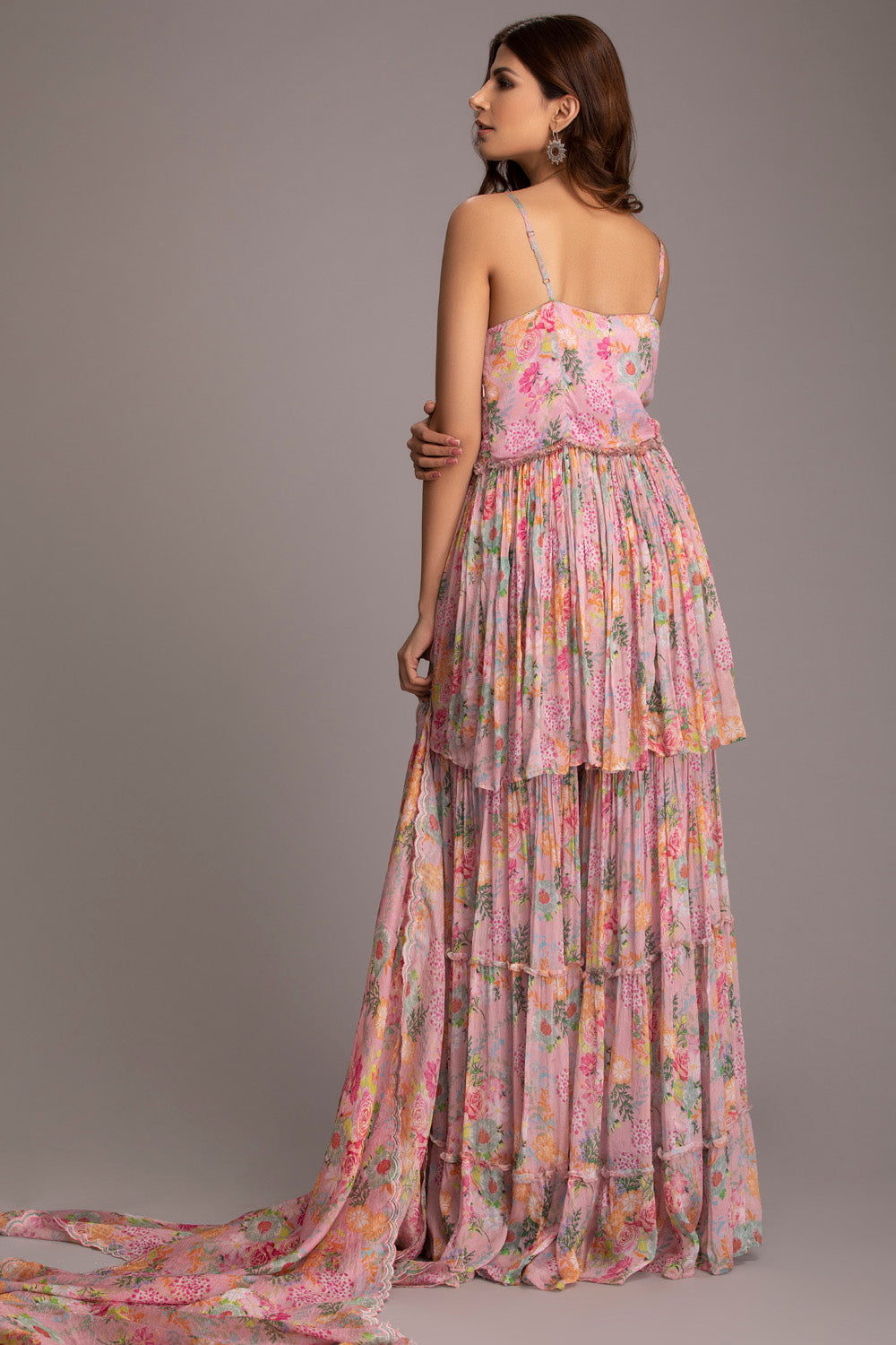 Peach floral sharara