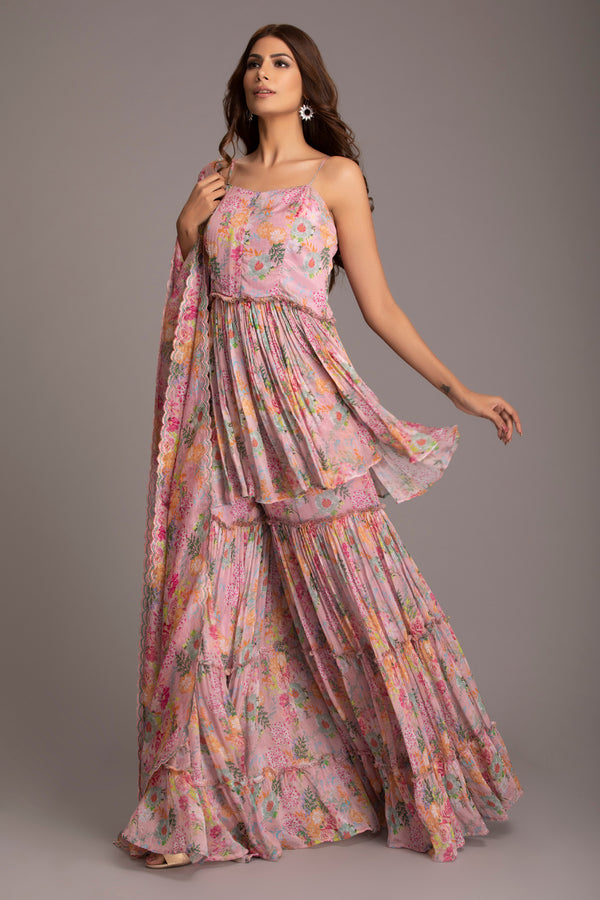 Peach floral sharara