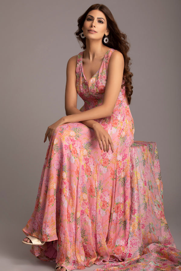 Peach floral long dress