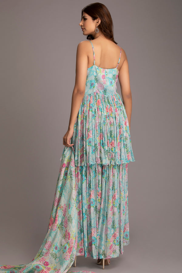 Aqua sharara with dupatta