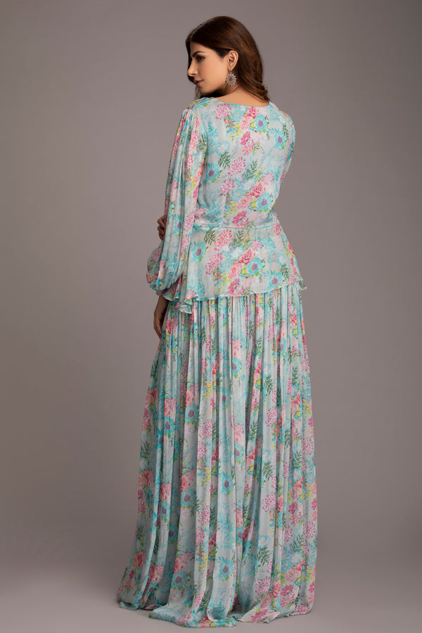 Aqua peplum sharara