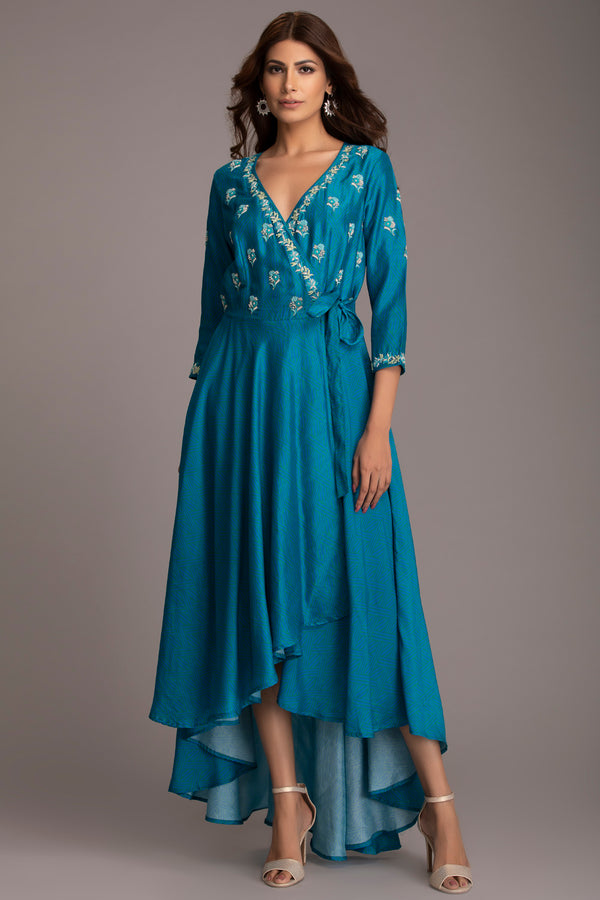 Wraparound blue dress
