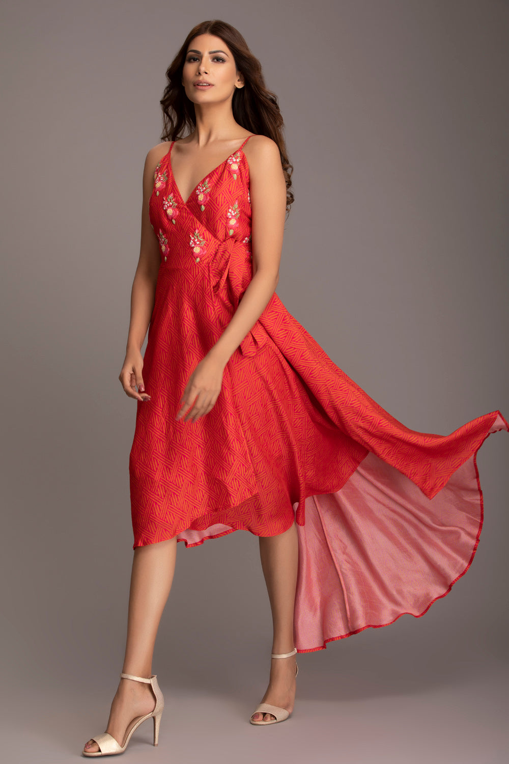 Geometric red strap dress