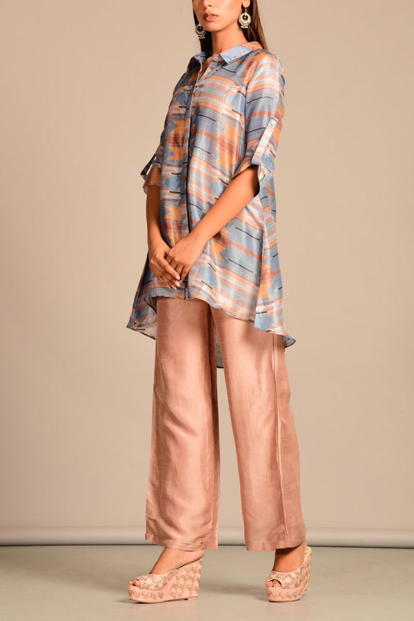 Geometric button down top with pants