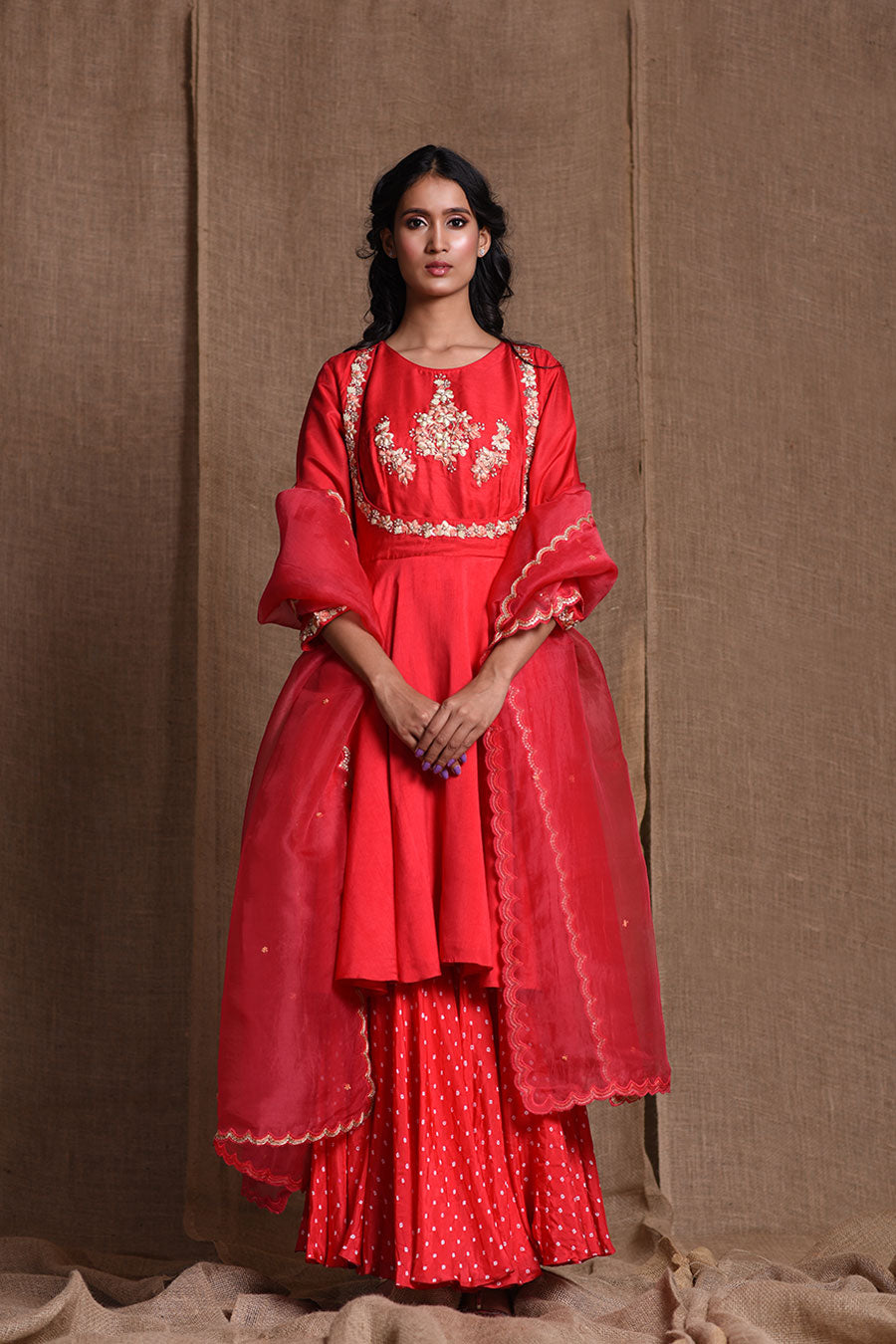 Festive bandhani red sharara set