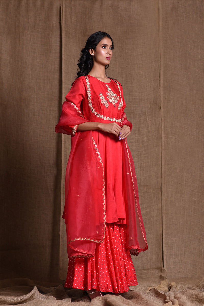 Festive bandhani red sharara set