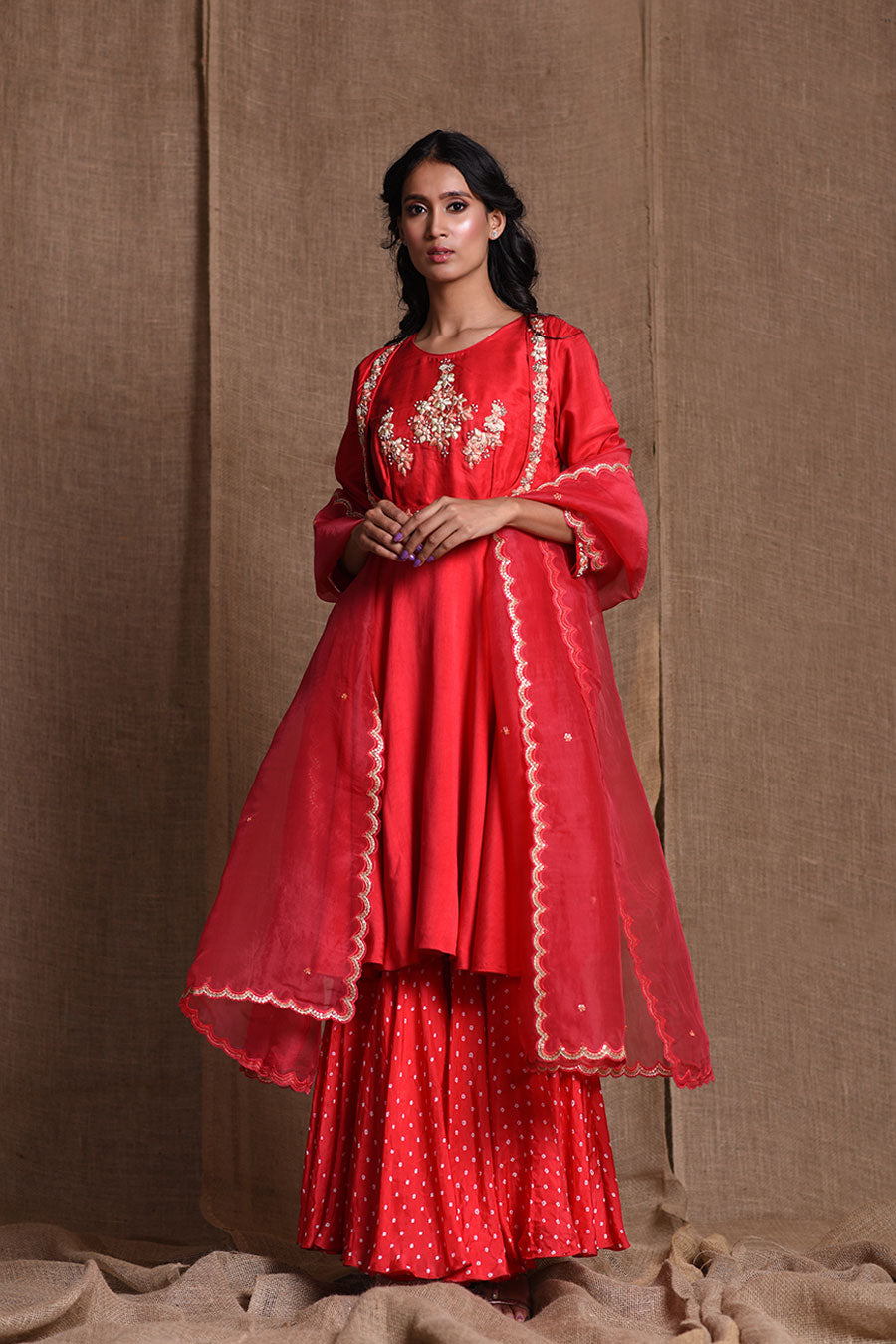 Festive bandhani red sharara set