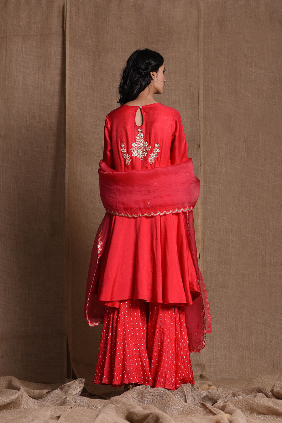 Festive bandhani red sharara set