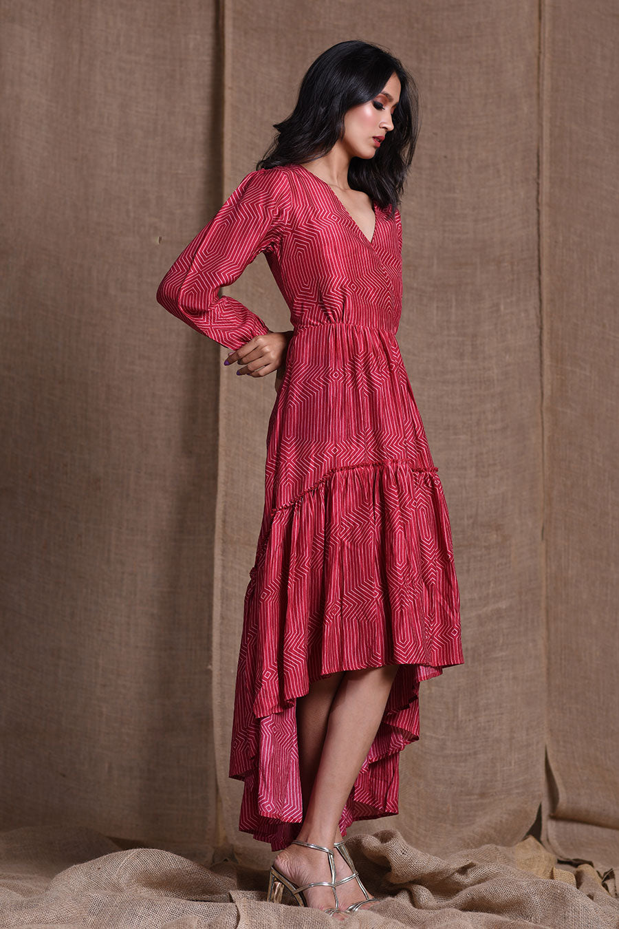 Printed high low red dress | koashee by shubhitaa
