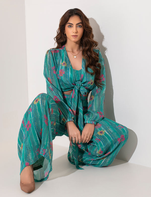 Printed Sea green floral Co-ord set