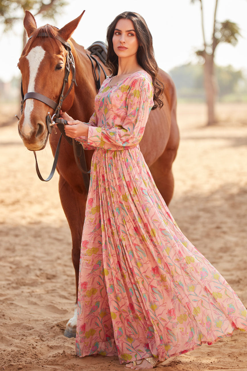 Printed full sleeves crop top and skirt