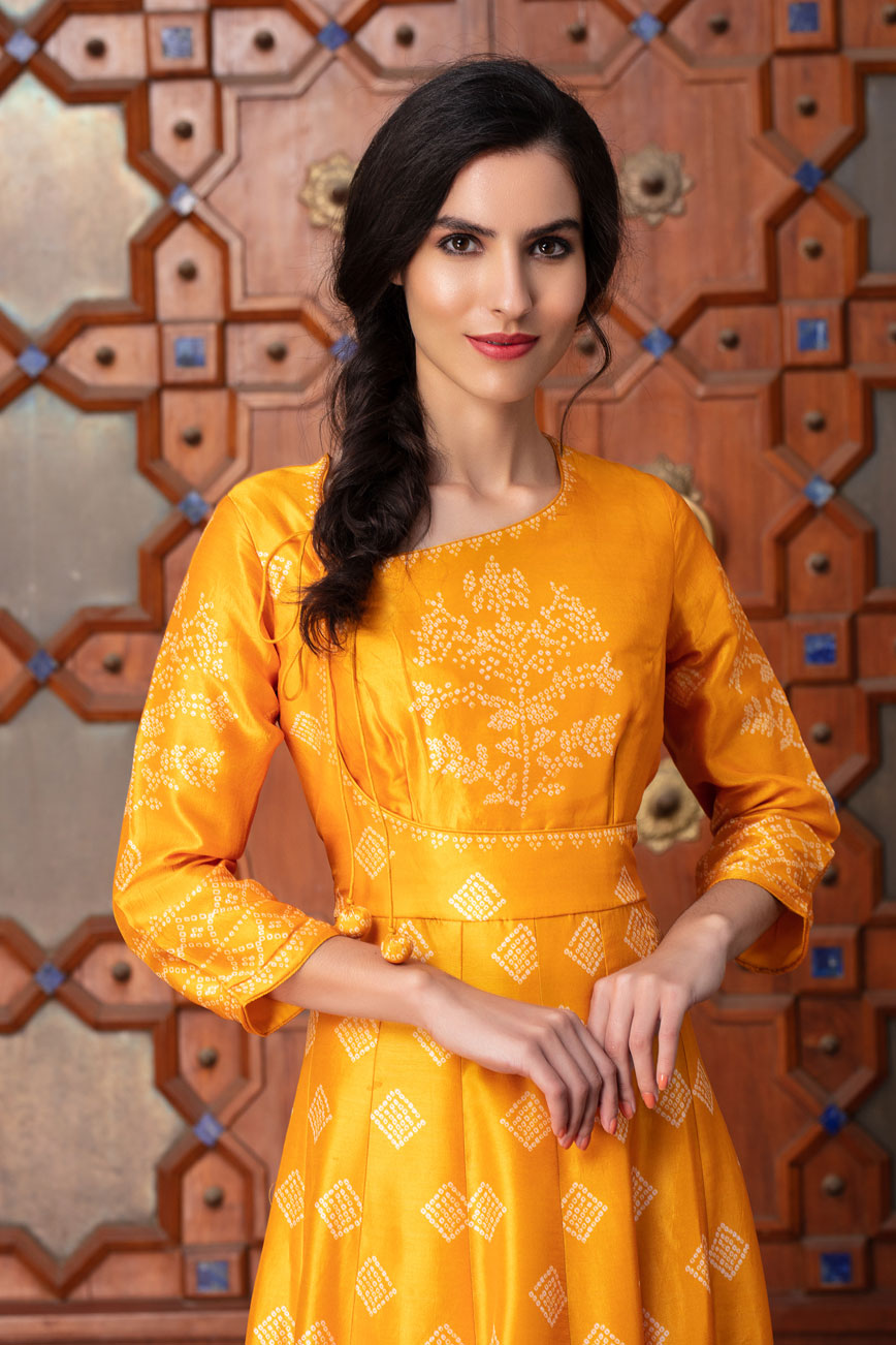 Yellow long kali dress | koashee by shubhitaa