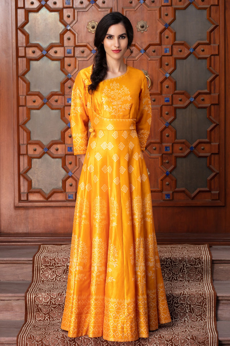 Yellow long kali dress | koashee by shubhitaa