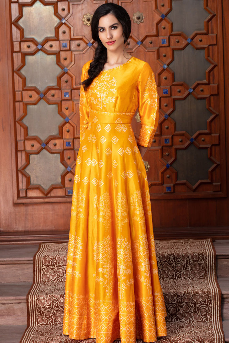 Yellow long kali dress | koashee by shubhitaa