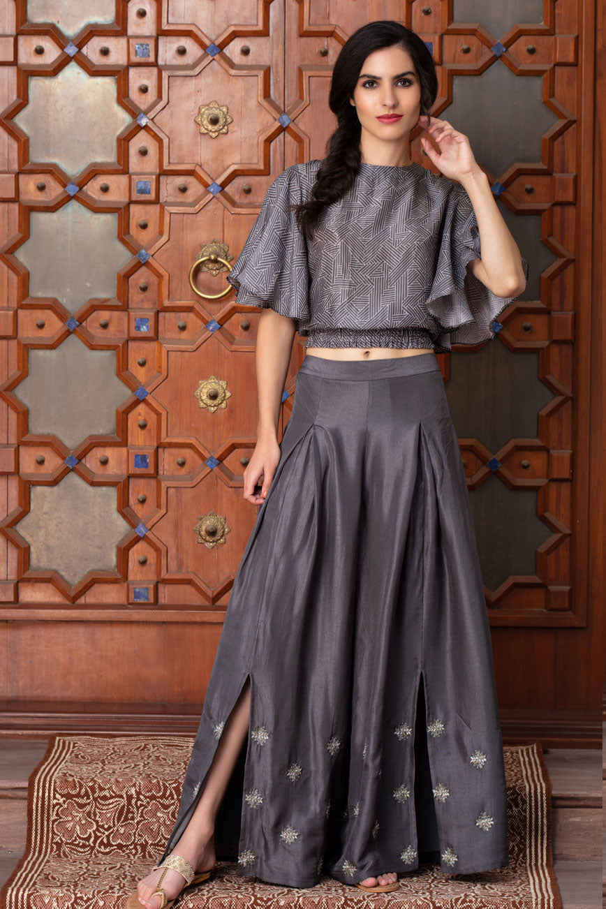 Charcoal short top flared pants | koashee by shubhitaa