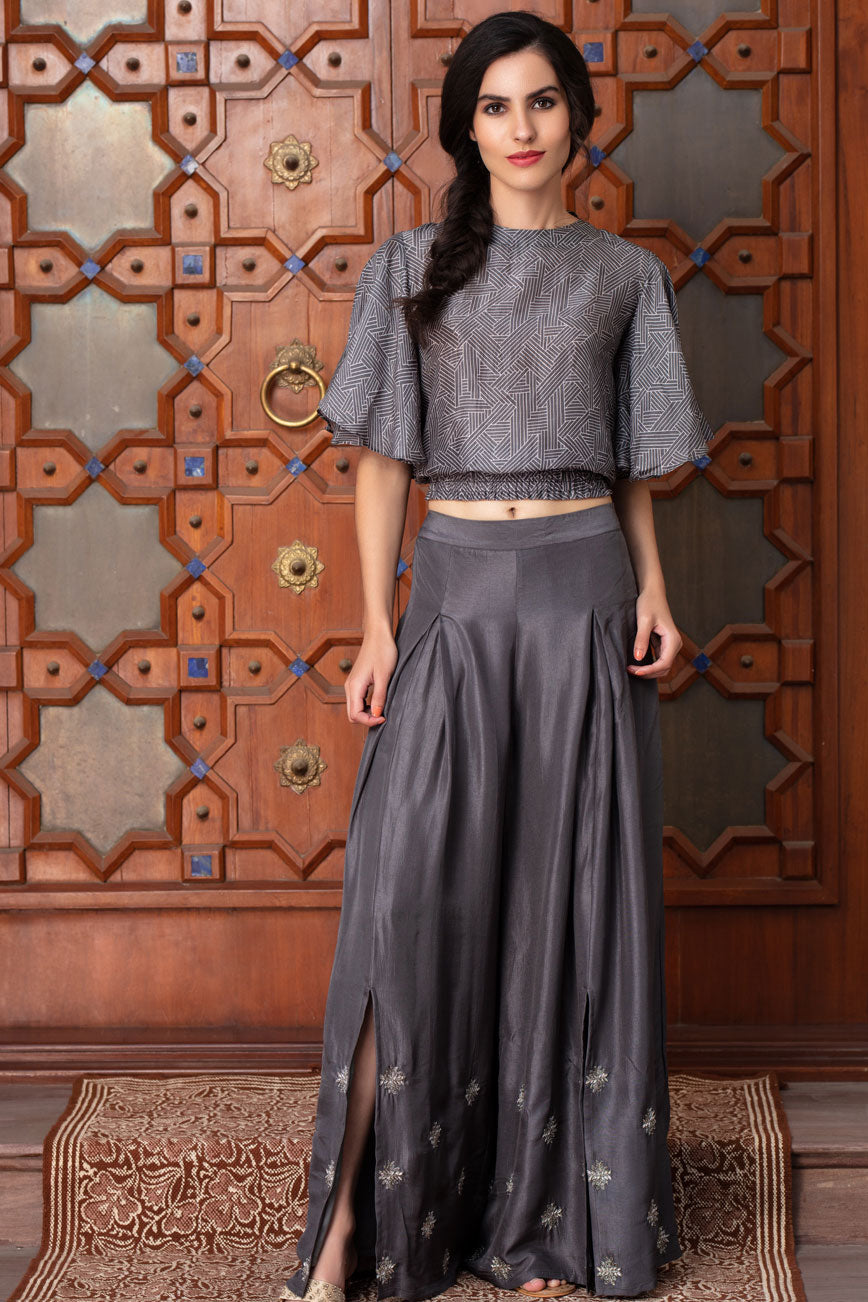 Charcoal short top flared pants | koashee by shubhitaa