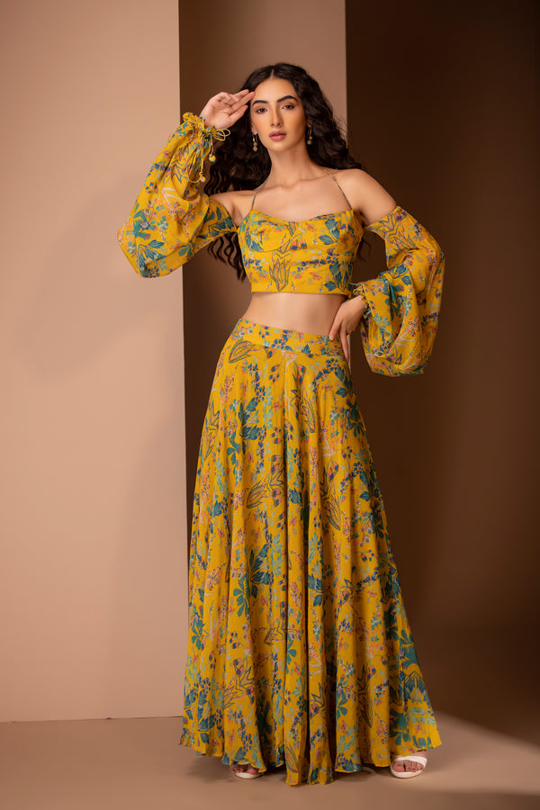 Floral green off shoulder set