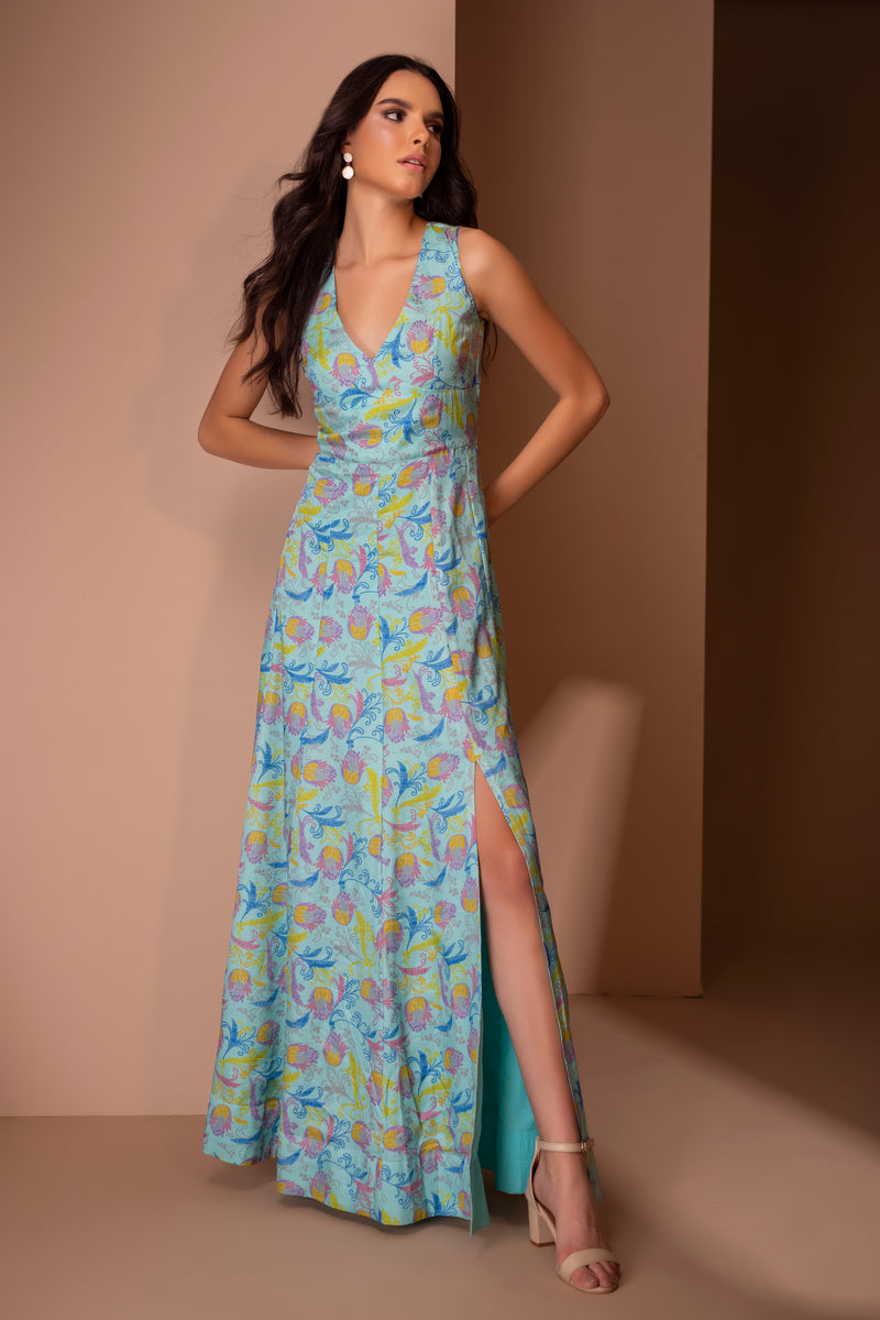 Side slit aqua dress