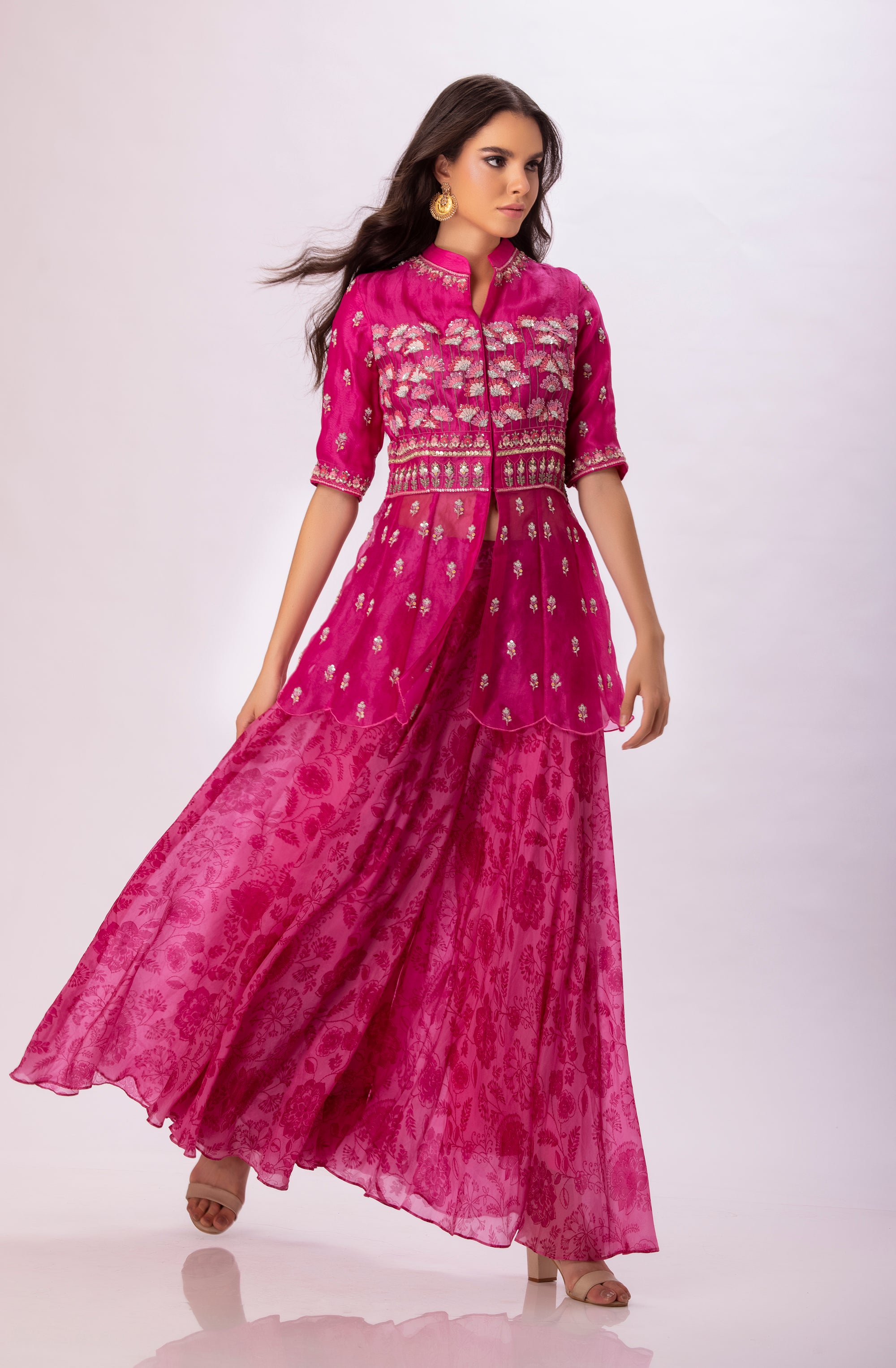 Hot seller pink top and sharara set