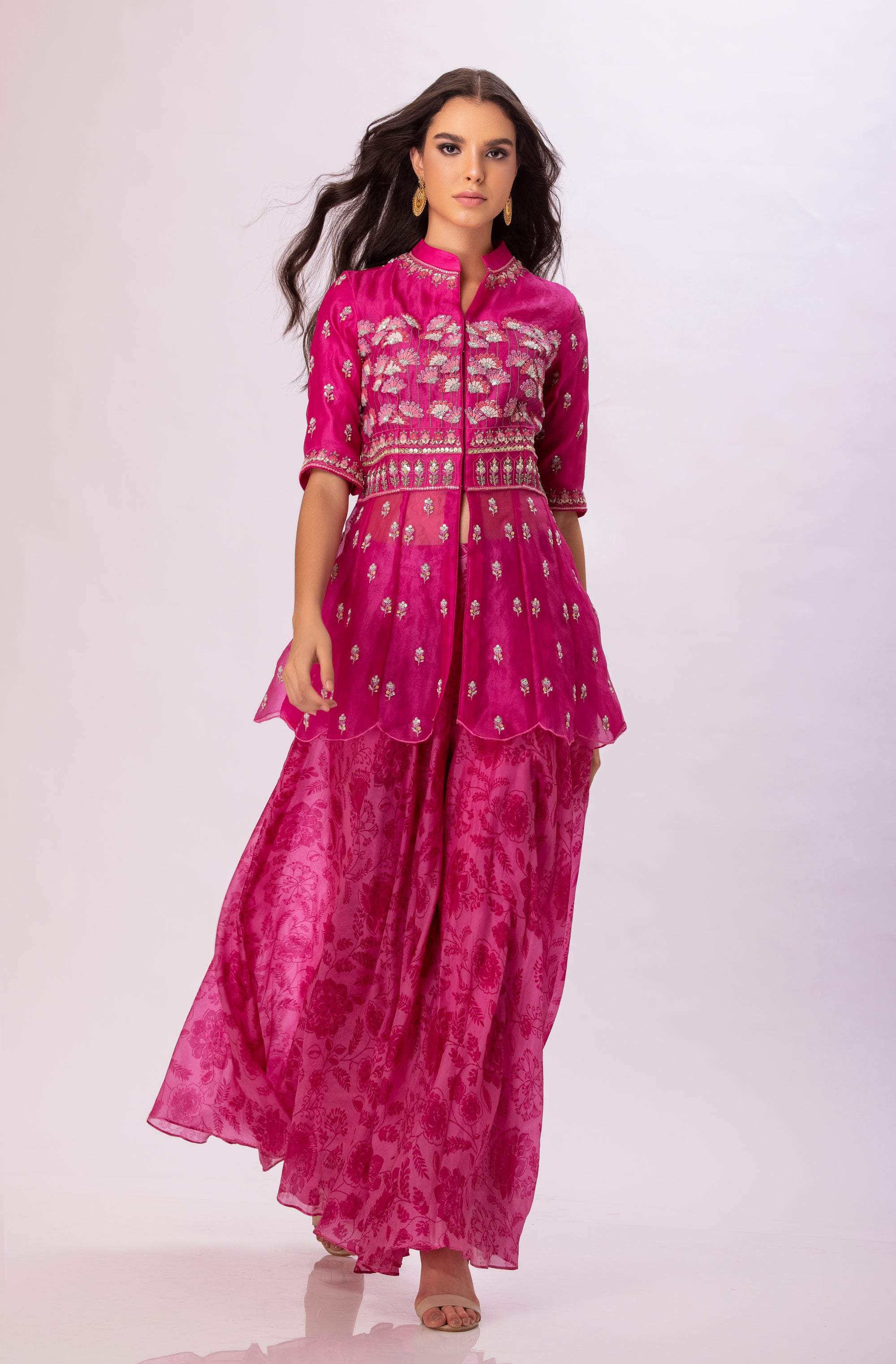 Hot seller pink top and sharara set