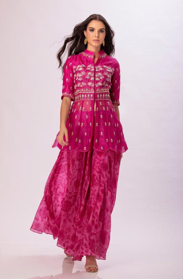 Hot seller pink top and sharara set