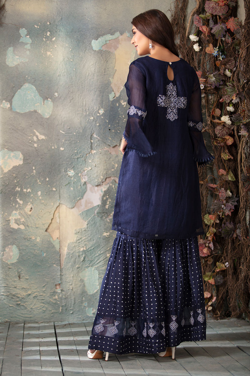 Dark Blue Organza and Sharara set