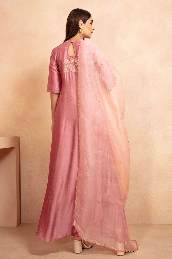 Old Rose Tunic and Skirt Set with Dupatta