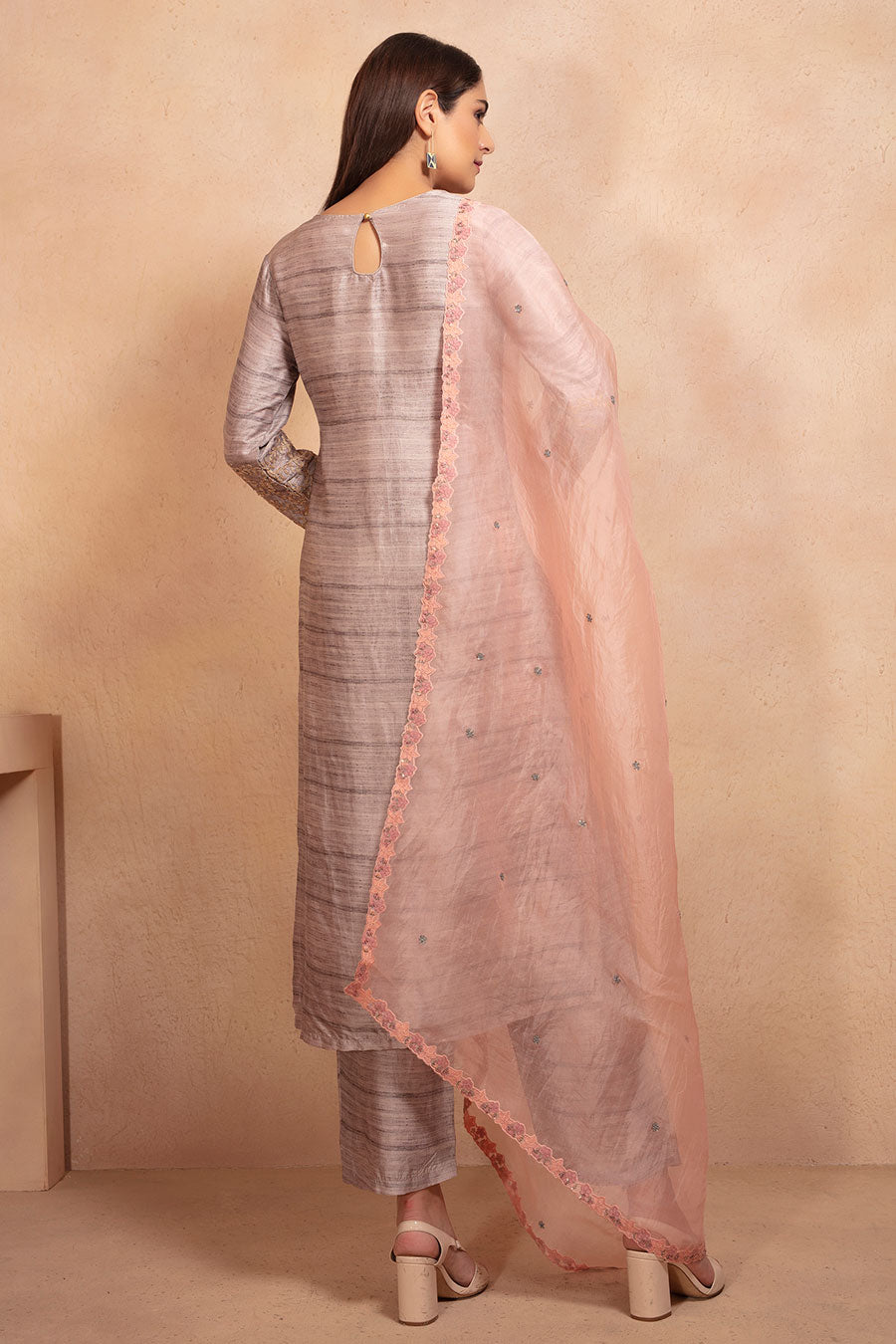 Textured tunic, pants & dupatta set