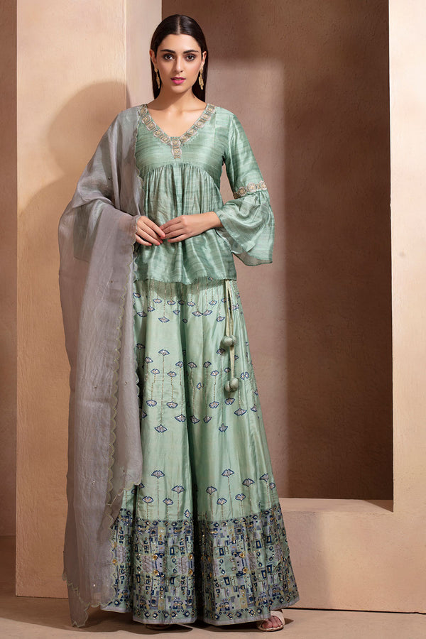 Pastel green Signature Printed Lehenga Set