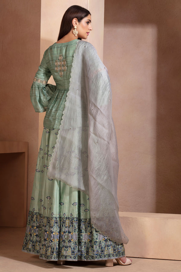 Pastel green Signature Printed Lehenga Set