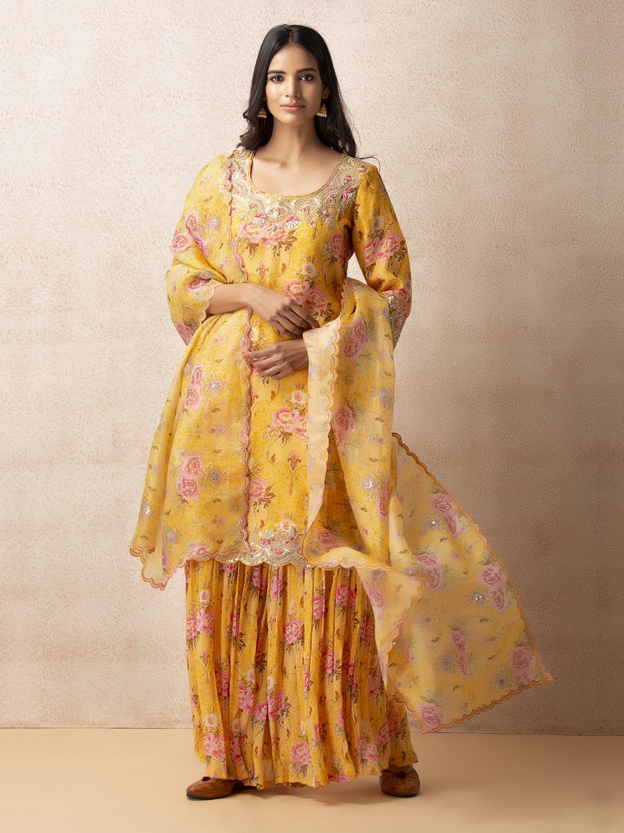 Yellow floral sharara