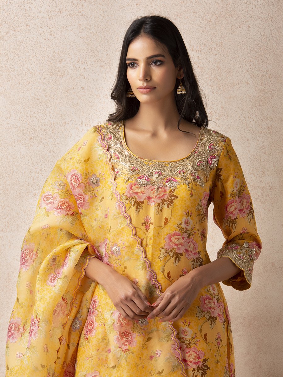 Yellow floral sharara