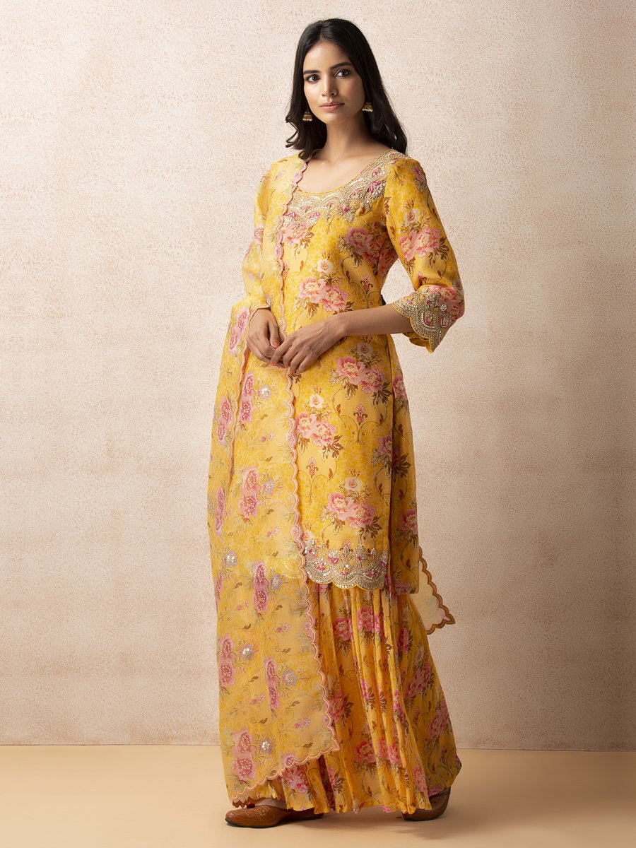 Yellow floral sharara